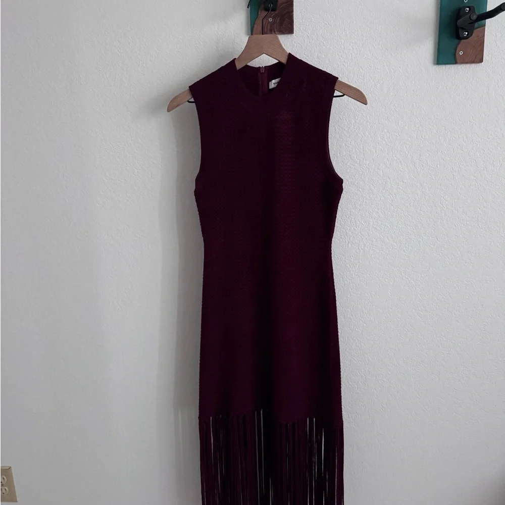 Sandro Burgundy Knit Fringe Midi Dress - Picture 7 of 7